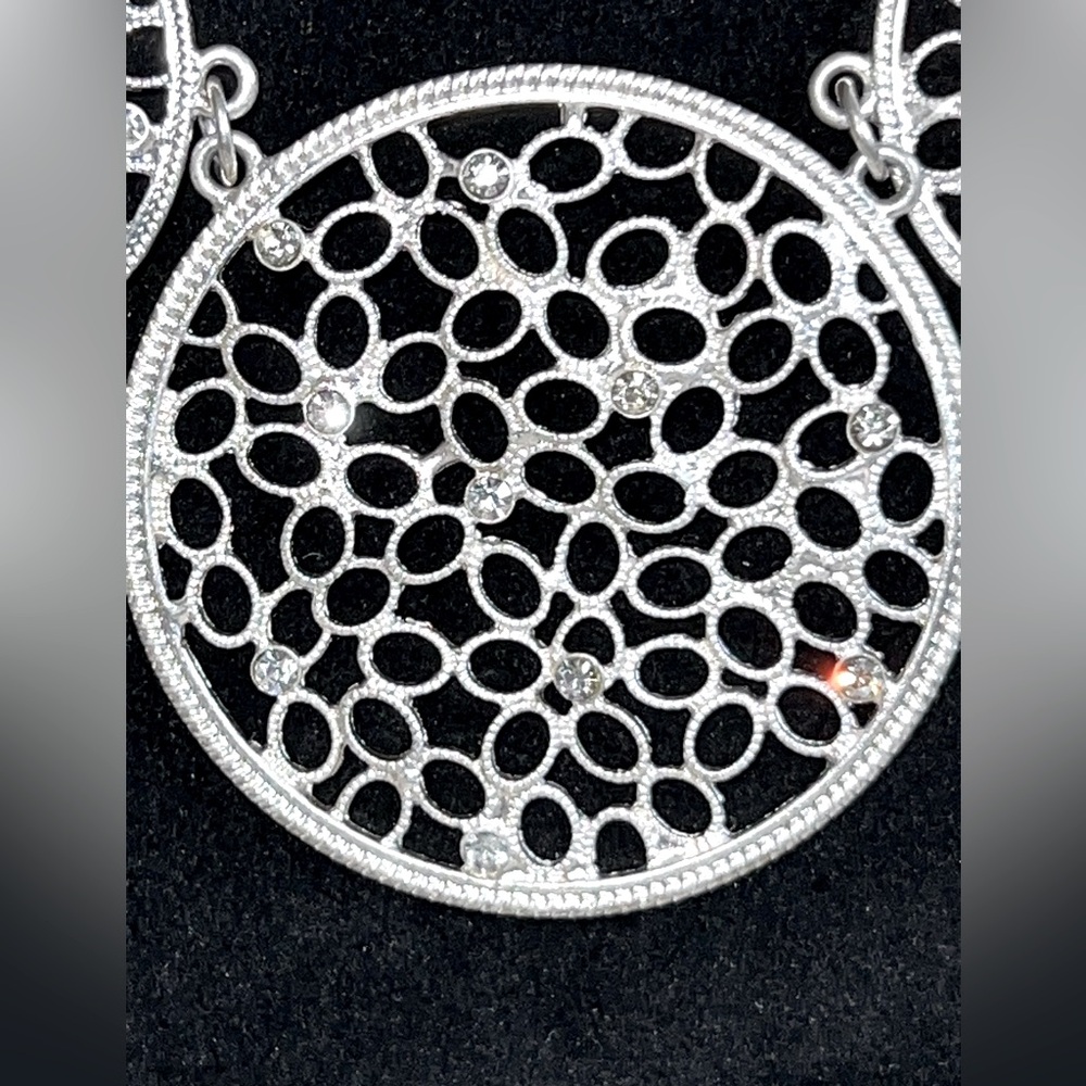 Silver Tone Circular Filigree Statement Necklace … - image 4
